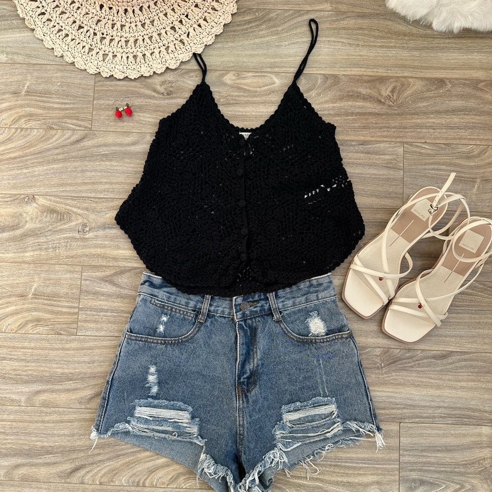 Black crochet tank top